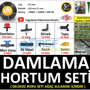 100 Metre Deliksiz Ağaç Damla Sulama Sistemi Seti | Sulama Borusu Hortum + Ek Parçaları