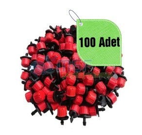 100 Adet | Kırmızı Debi Ayarlı Hat Üstü Damlatıcı| 0-70 Lt/Saat Damla Sulama