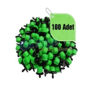 100 Adet | Yeşil Debi Ayarlı Hat Üstü Damlatıcı  0-100 Lt/Saat Damla Sulama Aparatı