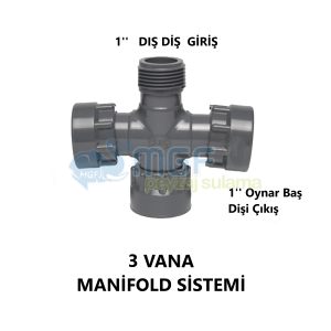 1'' Manifold Kruva Istavroz 3 Çıkış Dağıtıcı (Hunter&Rainbird Solenoid Vana Çoklu Bağlantı)