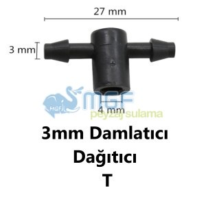 3mm Saksı Damlatıcı 2'li T Dağıtıcı 10 Adet | Damla Sulama Spagetti Boru Bağlantı Aparatı