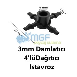 3mm 4'lü T Dağıtıcı 10 Adet | Saksı Damlatıcı Damla Sulama Bağlantı Aparatı