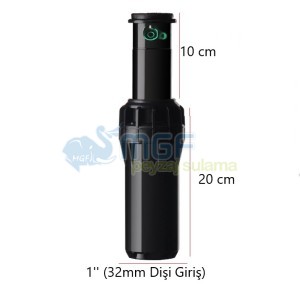 Hunter I-25 1" Giriş Paslanmaz Çelik Yükseltici, Çekvalfli Rotor Sprinkler Pop-Up Ayarlanabilir Açı (Menzil: 12Mt -22Mt)