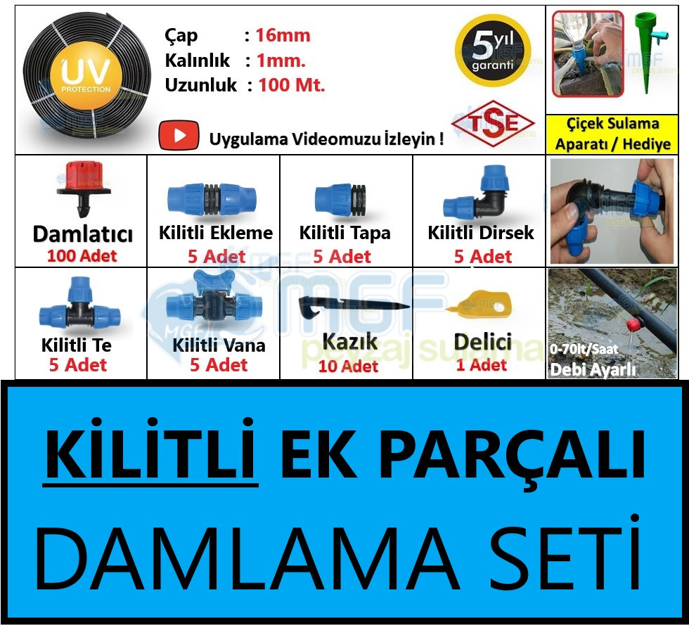 100 Metre Kilitli Ek Parçalı Deliksiz Ağaç Damla Sulama Seti | Sulama Borusu Hortumu ✅
