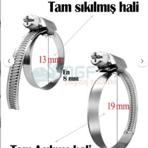 100 Adet Hortum Kelepçesi Tork Ayarlı 13x19 mm Paslanmaz Çelik Boru Metal Kelepçe Ayarlanabilir klips - Görsel 3