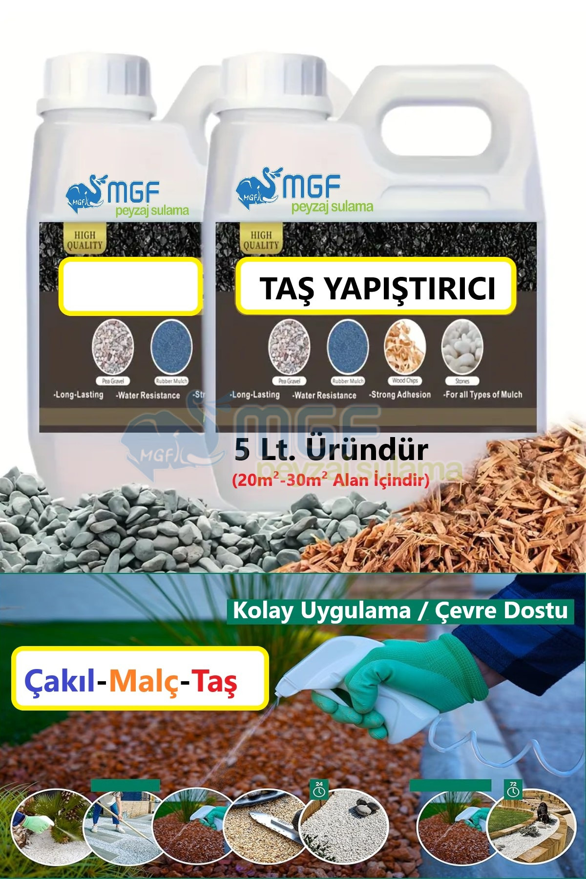 MGF Çim Ve Çakıl Tutucu 5 litre. Taş, Çakıl, Kabuk Bağlayıcı Sabitleyici Yapıştırıcı Taş Reçinesi (Kopya)